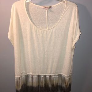 Cream top with ombré tan/brown hanging tassels